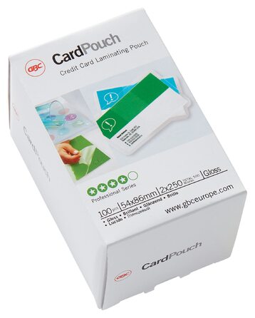 Ламінувальні пакети GBC, малий формат 54 x 86 мм, 250 мкм, ідеально підходять для посвідчень особи та іменних бейджів, міцні ламінувальні пакети в упаковці по 100 шт. , глянцеві, прозорі, 3740430 54 x 86 мм 250 мкм