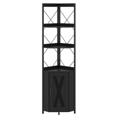 Кутова стелажна тумба GIANTEX з шафою та 6 полицями, кутова шафа заввишки 180 см з 5-ярусними регульованими полицями, окремостояча кутова вітрина з дверима, полиця для зберігання в індустріальному стилі (чорна)