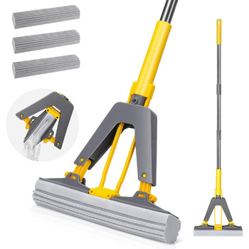 Губчаста швабра MASTERTOP, 130 см, для підлоги з 3 високопоглинаючими губками з ПВА, поглинаюча губчаста швабра з функцією віджиму