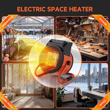 Керамічний вентилятор-обігрівач з пультом дистанційного керування, електричний обігрівач потужністю 2000 Вт з цифровим термостатом, 24-годинний таймер, 3 режими нагріву, швидкий нагрів, вуличний променевий обігрівач, підходить для патіо, гаражів, будівель