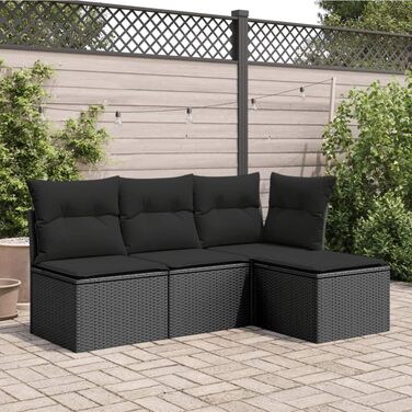 Табурет садовий з подушкою чорний 55x55x37 см Poly Rattan,365968