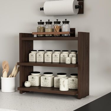 Трирівнева підставка для спецій Homidea ZEN - дерев&39яна кухонна полиця, шафка для спецій, універсальний органайзер для кухні, ванної кімнати, офісу (горіх)