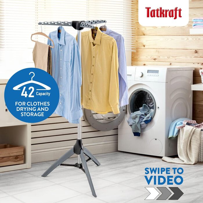 Вішалка для одягу Tatkraft Pine кінь, ротаційна сушарка для кемпінгу, нержавіюча сталь, компактна складна, сіра