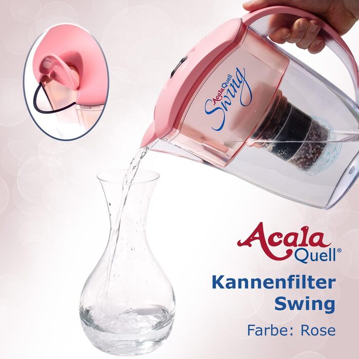 Фільтр для води AcalaQuell Swing троянда Фільтр для води з активованим вугіллям Найвища продуктивність фільтра - багатошаровий Без BPA та BPB ReNaWa - Технологія Створює смачну, заспокійливу воду