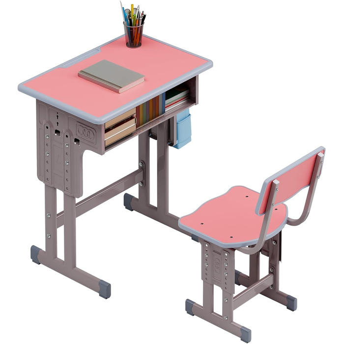 Дитячий комплект столу та стільця, регульований по висоті, для школи та університету, комплект столу та стільця з шухлядою для зберігання речей, ергономічний комплект стільців для роботи з гачком для рюкзака, підходить для дітей від