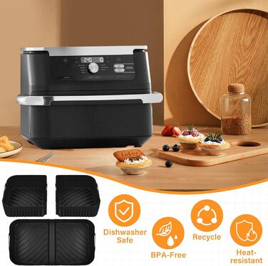 Аерофритюрниця Hivio Silicone Mold для фритюрниці Ninja Foodi Flexdrawer 10.4 л AF500DE, 3 шт. и багаторазової фритюрниці Аксесуари для Ninja Ninja AF500EU (чорний) чорний для Af500EU/AF500EUCP