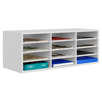 Дерев&39яний органайзер для офісного столу EasyPAG з 12 відділеннями, формат А4, тримач для документів, лоток для файлів, тримач для журналів, лоток для листів, органайзер для паперу та журналів, білий 80 x 30,7 x 29,8 см