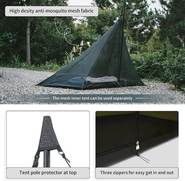 Намет Naturehike Tipi Tent Ridge, індіанський намет на 3-4 особи, водонепроникний, вітрозахисний, легко складаний, пірамідальний, для кемпінгу на свіжому повітрі, сімей, зелений