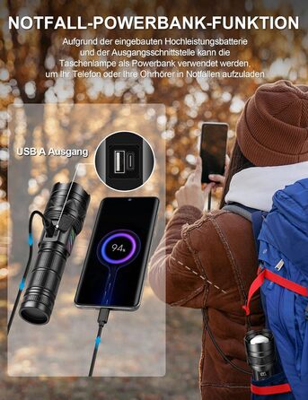 Світлодіодний ліхтарик Esgreen надзвичайно яскравий 500000 люменів далекого радіусу дії, акумуляторний тактичний ліхтарик USB C з ємним акумулятором, 5 режимами масштабування, великий ліхтарик для безпеки кемпінгу, 32,0 Вт-години