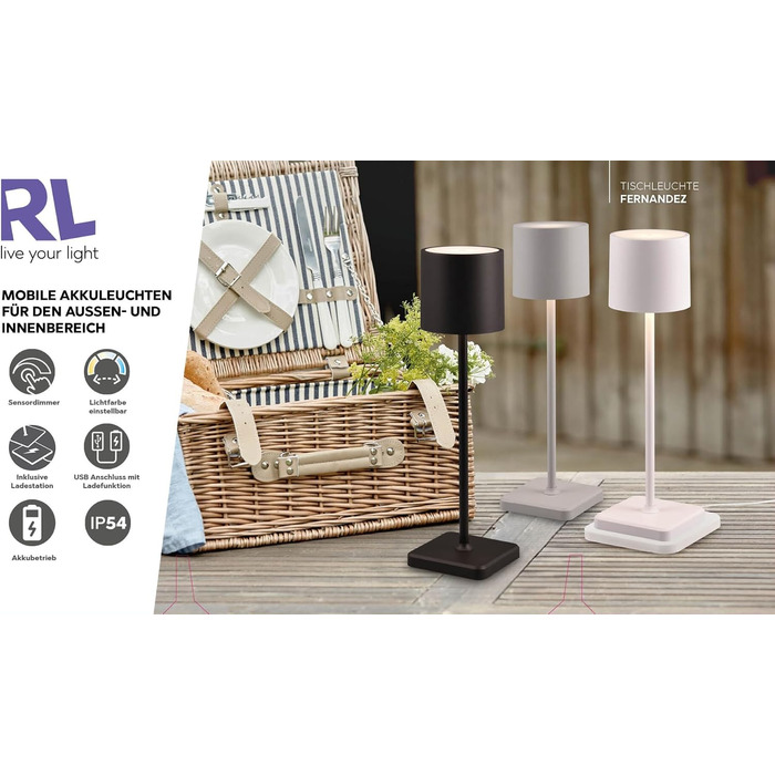Набір бездротових LED-настільних світильників Reality Fernandez R54096677, 6 шт. з зарядною станцією, метал/пластик, сірий, 1.5 Вт