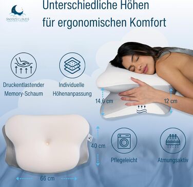 Ергономічна подушка - Ортопедична подушка для шиї з піни з ефектом пам&39яті - Подушка для сну на боці з 2 чохлами - Регульована висота - Сертифікована - Підтримує біль у шиї - Сірий/Білий