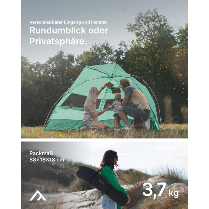 Великий пляжний навіс із захистом від ультрафіолету (UV80) для 3 осіб, включаючи піщані кілочки та сумку для переміщення. Захист від сонця для сімей, дітей, немовлят або собак - Bahamamint