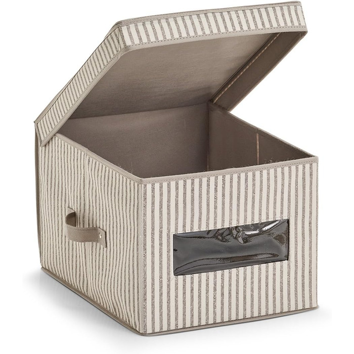 Коробка для зберігання Zeller з кришкою, дизайн у смужку, неткане полотно, бежевий, приблизно 30 x 39,5 x 25 см