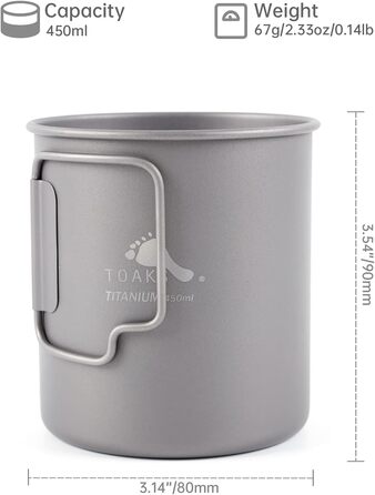 Титанова кружка TOAKS 450 мл для походів, кемпінгу, кавника, надлегкого кемпінгового посуду 450 мл
