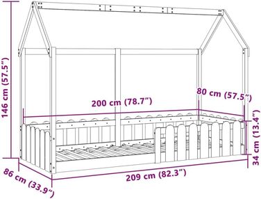 Дитяче ліжко, Ліжко на підлогу із захистом від падіння та рейковою основою, Ліжко-будиночок для хлопчиків та дівчаток, Дерев&39яне ліжко для дитячої кімнати, Біле 80x200 см Масив сосни 80 x 200 см Біле