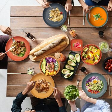 Набір небиткого посуду з 48 предметів, багаторазовий кемпінговий посуд для 4 осіб, легкий кольоровий пластиковий посуд для пікніка, сервірувальні тарілки для барбекю, миски, столові прибори, 48 предметів