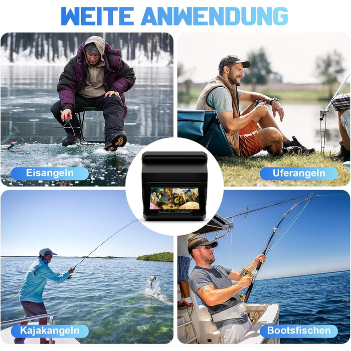 Портативний 5-дюймовий IPS-ехолот з 17 ІЧ-світлодіодами та 20-метровим кабелем - рибальська камера 1080P з широким кутом огляду 220 - водонепроникна IP68, підводна рибальська камера ємністю 6000 мАг для човна, підлідної риболовлі, морської та річкової риб