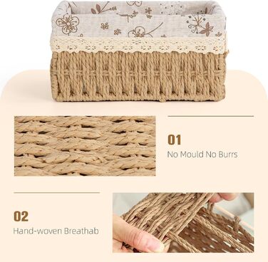 Кошик для зберігання з підкладкою, набір кошиків для зберігання іграшок з 3 предметів, ручне плетіння, декор у стилі бохо, плетений матеріал, що підлягає переробці, кошики-органайзери для пеленального столика, коробки для дитячої кімнати, маленький кошик 