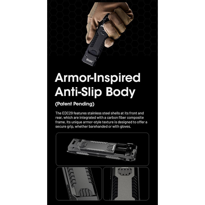 Тактичний ліхтарик Nitecore EDC29 Luminblade, акумуляторний світлодіодний ліхтарик USB, надзвичайно яскравий 6500 люмен, до 61 години роботи, чорний