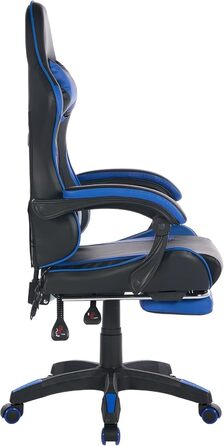 Ергономічне ігрове крісло з поворотом на 360, шкіряне офісне крісло з високою спинкою та регульованою висотою, з підставкою для ніг, підголівником та поперековою опорою для офісу та ігор (чорний синій)