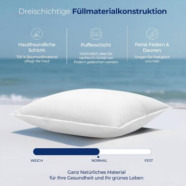 Пухова подушка Homyrium 80 x 80 см, пухова подушка для голови 80x80, пухова 3-камерна подушка зі 100 пуху та пера, подушка для сну готельної якості, чохол зі 100 бавовни, сертифікована Oeko-Tex (1600 г, 1 упаковка), 80 x 80 см
