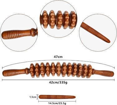 Антицелюлітний масажний ролик Антицелюлітний масаж стегна Мадеротерапія дерево 47 см, ролик для масажу целюліту, додайте ще 1 масажну паличку для масажу точок