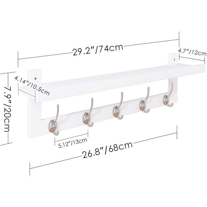 Вішалка для одягу SMIBUY з полицею настінна, вішалка для одягу 74 см для вхідної зони на стіну, бамбукова підвісна полиця з 5 подв