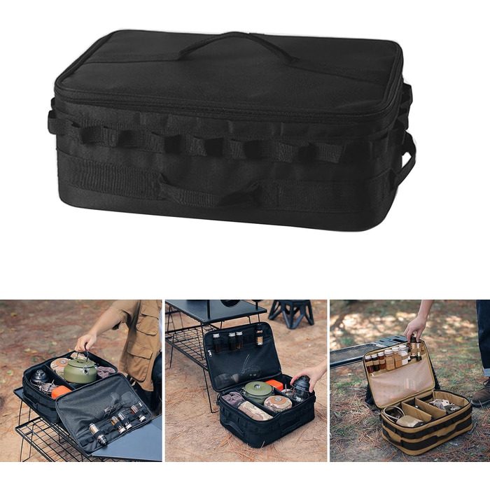 Сумка для кемпінгового посуду, портативна, водонепроникна, для плити, сумка на бак, для активного відпочинку, для пікніка, для посуду, органайзер для кемпінгового посуду, сумка-органайзер, чорна