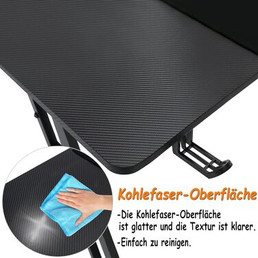 Ігровий стіл Suusonly, 140 x 60 см, МДФ / сталь / вуглецеве волокно, чорний