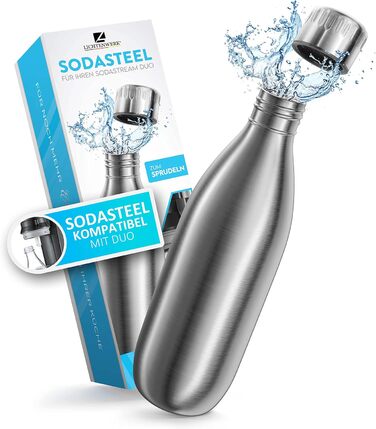 Преміальна пляшка з нержавіючої сталі 1 л дуже велика сумісна з SodaStream Duo - Безпечна для вуглекислого газу - Можна мити в посудомийній машині - Пляшка для пиття з нержавіючої сталі