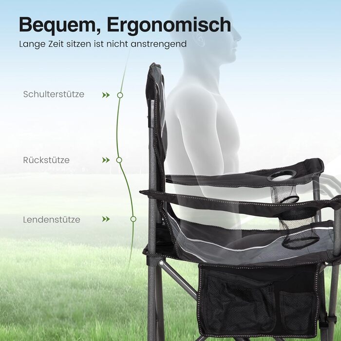 Комплект із 2 предметів Складане кемпінгове крісло, Складане крісло до 160 кг Кемпінгове крісло Складане крісло з підставками для чашок Складане крісло Кемпінгове рибальське крісло (сіре)