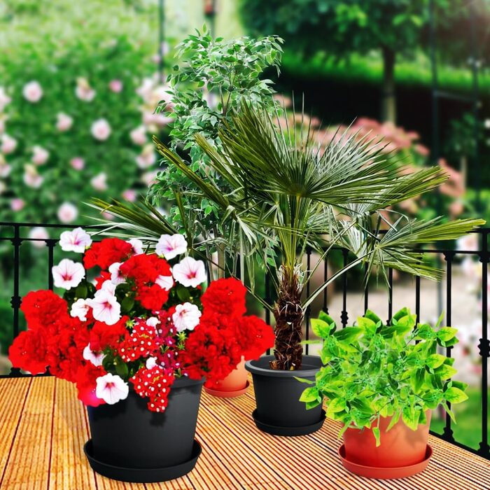 Квітковий горщик Stimo 6 шт. 34 см з блюдцем 30 см, сірий пластиковий горщик для рослин, круглий горщик (антрацит)