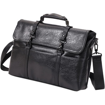 Шматок PU шкіряний портфель для чоловіків середнього розміру чорний діловий ноутбук сумка через плече для роботи школи і подорожей