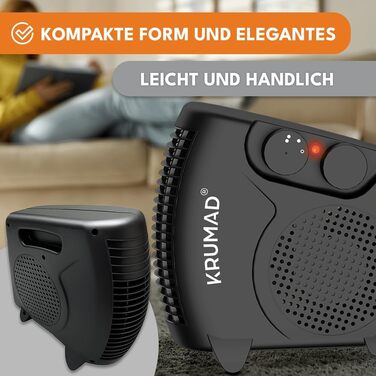 Тепловентилятор потужністю 2000 Вт, електричний обігрівач з термостатом та 2 режимами нагріву, енергозберігаючий електричний обігрівач із захистом від перегріву та ручкою для перенесення, компактний променевий обігрівач