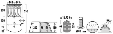 Намет чотиримісний High Peak Garda 4.0 Light Grey/Dark Grey/Green (11821)