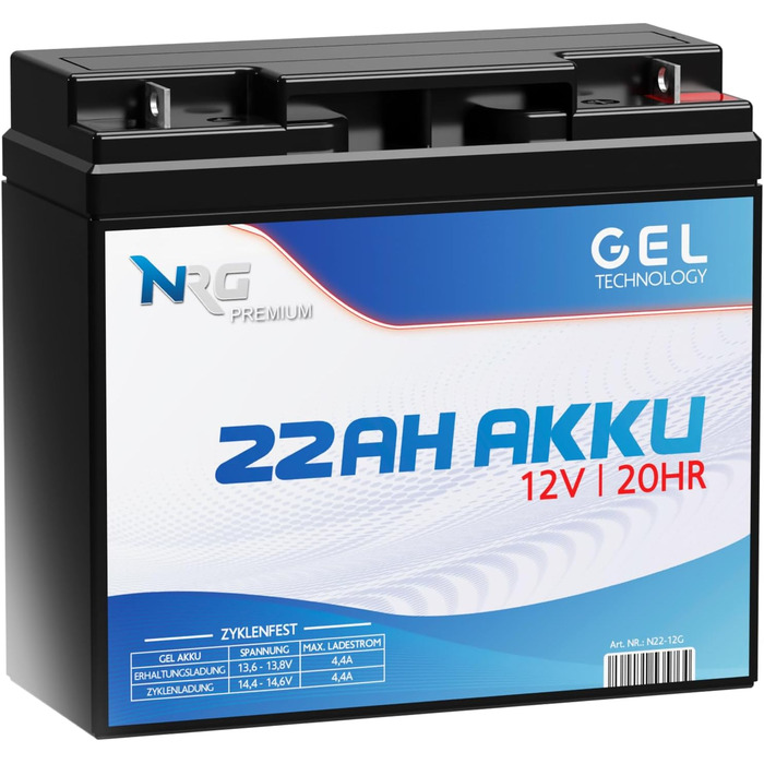 Свинцево-кислотний гелевий акумулятор NRG 12V 22Ah, професійний, циклічний, герметичний, замінює LC-RD1217P LC-X1220P 20Ah 21Ah 18Ah 19Ah