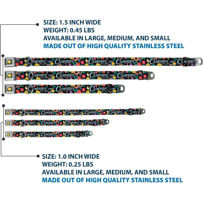 Нашийник Buckle-Down, застібка типу автомобільний ремінь, колекція Квіти Аліси в Країні Див, багатокольоровий, ширина 2,5 см, для обхвату шиї 27,943,2 см, розмір M (DC-WDY300-M). Ширина 2,5 см - підходить для обхвату шиї 27,9-43,2 см - Розмір M. Колекція 