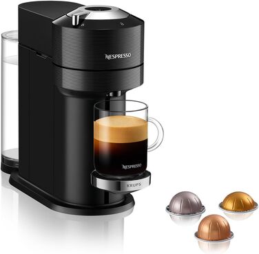 Кавова капсульна машина преміум-класу Nespresso Krups XN9108 Vertuo Next Резервуар для води 1,1 л Розпізнавання капсул за штрих-кодом 6 розмірів чашок Функція вимкнення живлення 54 переробленого пластику Чорний