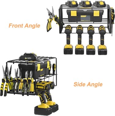 Сховище для інструментів для верстака, настінне кріплення акумуляторної ударної дрилі, 4 гнізда Надпотужна електрична настінна дриль стійка для зберігання викруток організація чорний метал