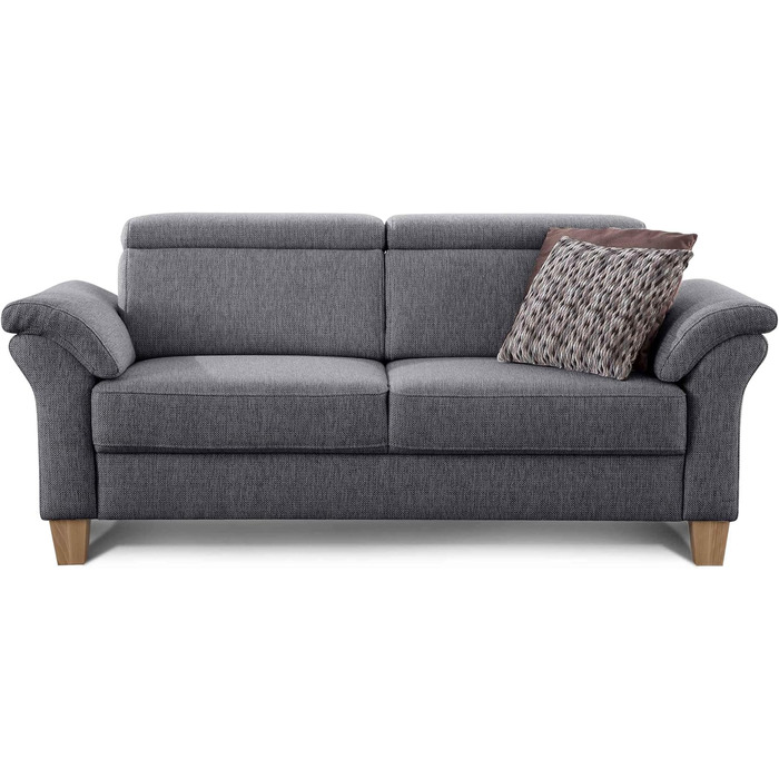 Місний диван Cavadore Ammerland / Диван у сільському стилі з пружинним каркасом / Вкл. регульовані підголівники / 186 x 84 x 93 / Текстурована тканина сірого кольору, 3-