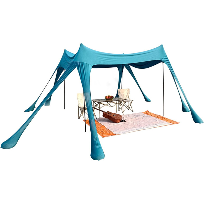 Пляжний намет, сонцезахисний намет для пляжу, великий намет від сонця для вулиці на 6-8 осіб, захист від ультрафіолету для кемпінгу на пляжі, риболовлі та пікніків (синій)