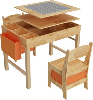 Дитячий стіл з 2 стільцями стіл-конструктор з натурального дерева, ігровий стіл з шухлядою та тканинною сумкою, дерев&39яні дитячі меблі 7556 см для дитячих кімнат, творчої гри та навчання