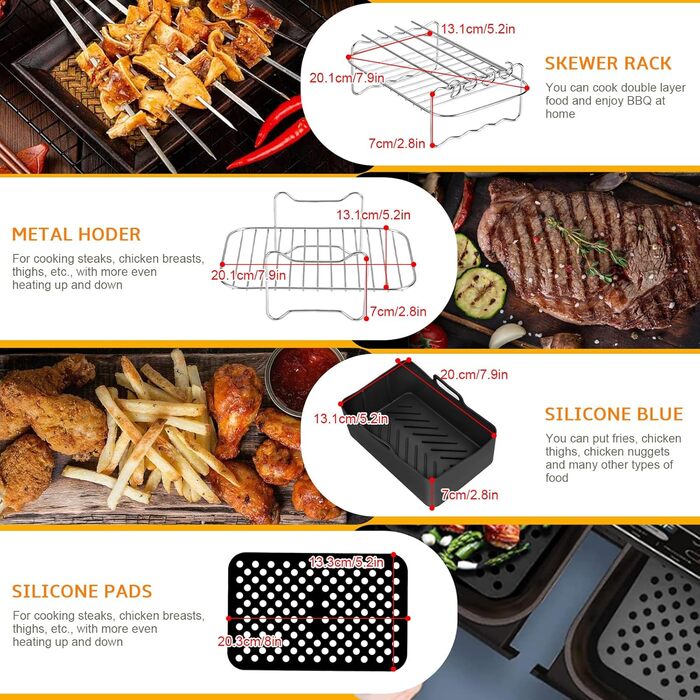 Аксесуари для фритюрниці Vusddy з 10 предметів для Ninja Foodi Dual AF400EU, AF500EU, AF300EU - Двокамерна фритюрниця Набір XL для Innsky, Princess, Tiastar, Devology, Emerio 7.6L-10.4L