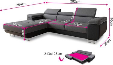 Кутовий диван Sofnet Divo з функцією сну, відділенням для зберігання речей та регулюванням підголівника, м&39який кутовий диван, комплект для вітальні, розкладний диван, кушетка, диван, пружинна серцевина (Сірий (Kronos 22), Кутовий диван лівий)