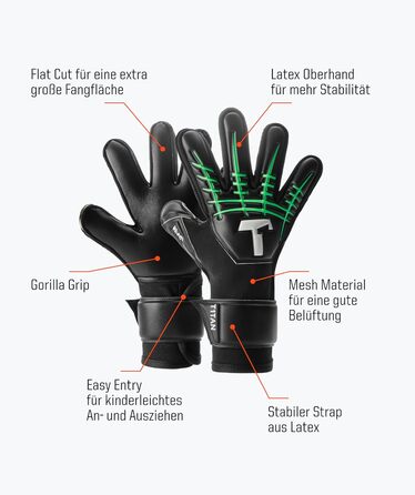 Воротарські рукавички T1TAN Beast Junior для дітей, розмір 4-6, вік 5-11 років, 3 мм Gorilla Grip, хлопчачі воротарські рукавички, високі, велика поверхня для лову, дихаючі, розмір 5 (8-9 років), Fluo Beast Junior 3.0