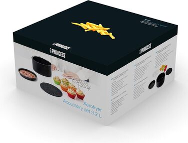 Набір аксесуарів Princess з 10 предметів для фритюрниці XL 3.2 літра - піддон для горщика, деко для піци, форма для торта, решітка для гриля, миска для мафінів, 182011, чорний