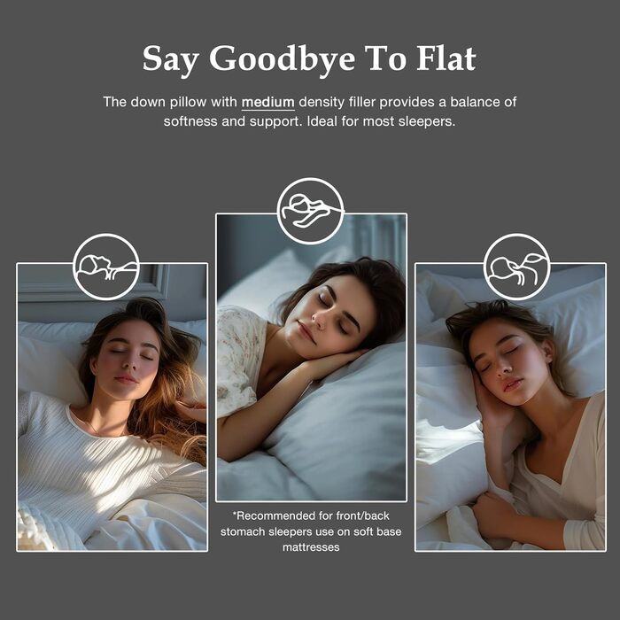 Пухові подушки DWR 40x80 см, комплект з 2 шт. , пір&39яні подушки з 3-камерним наповнювачем - розкішні подушки з гусячого пера та 100 органічна бавовняна тканина, надзвичайно комфортні, м&39які та підтримуючі, подушки 40x80 см, білі 40x80 см (2 шт.)