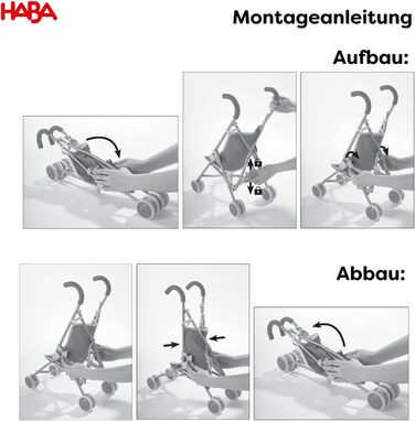 Коляска для ляльок HABA Jule - Складна дитяча коляска для ляльок з м'якими ручками, чохлом, що миється, та регульованими ременями