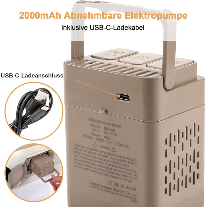 Надувний матрац KMZ SUV з вбудованим насосом та 2 подушками, товстий флокований ПВХ, швидке надування за 90 секунд, портативний та міцний автомобільний надувний матрац для кемпінгу, подорожей, вантажівок