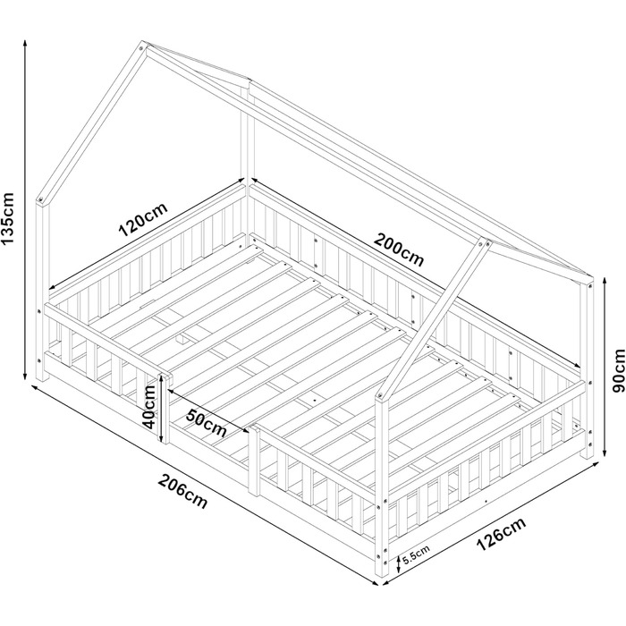Дитяче ліжко Sisimiut домашнє ліжко 120 x 200 см із захистом від випадіння дерев'яне ліжко для дітей підлогове ліжко рейкова рама